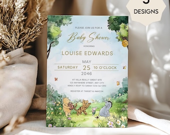 Winnie the Pooh Invitations – Classic Pooh Bear Watercolor Template, Gender Neutral  #CC5POOH