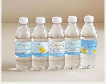 Editable Water Bottle Label, Rubber Duck Baby Shower Water Labels Editable Template, Instant Access on Canva  #CC3RD