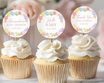 Editable Candyland Cupcake Toppers, printable cupcake decor, – Candy Shower Cupcake Template, Sweet Shower Decor  #CC6CANDY