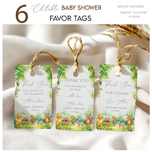 Editable Winnie-the-Pooh Bear Baby Shower Favor Tags Templates – Instant Access on Canva   #CCWINNIE