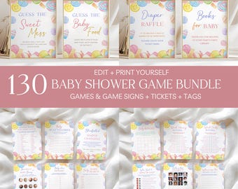 Editable Candyland Baby Shower Games Bundle, Printable bundled games, Candy land theme baby shower games  #CC6CANDY