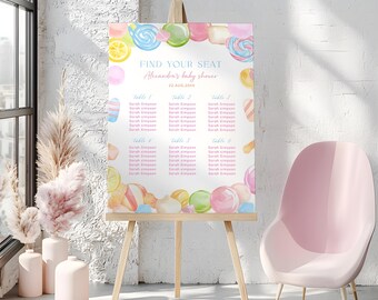 Editable Candyland Baby Shower Seating Chart Sign - Candyland Shower Seating Plan, Sweet Shower Seating Template  #CC6CANDY