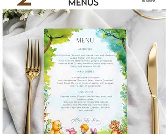 Editable Winnie-the-Pooh Bear Baby Shower Menu Templates – Instant Access on Canva   #CCWINNIE