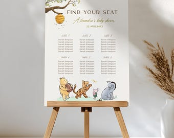 Winnie the Pooh Seating Chart Sign - Classic Pooh Bear Baby Shower Seating Plan, Gender Neutral Digital Custom Table Decor  #CC4POOH
