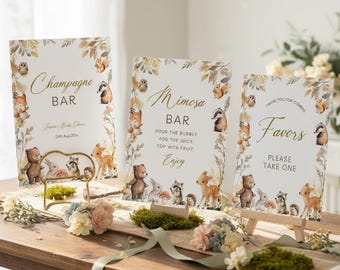 Woodland Baby Shower Sign Kit - Editable Canva Template, Printable Forest Animal Table Signs, DIY Digital Decor Bundle  #CC8