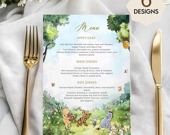 Winnie the Pooh Menus – Classic Pooh Bear Watercolor Template, Gender Neutral  #CC5POOH