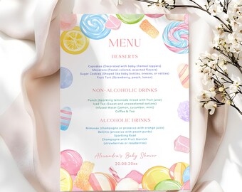 Editable Candyland Baby Shower Menu – Printabe Menu Card, Candyland Shower Menu Template, Sweet Shower Menu  #CC6CANDY