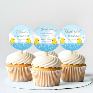 Editable Baby Cupcake Toppers, Rubber Duck Baby Shower Cupcake Toppers Editable Template, Instant Access on Canva   #CC3RD