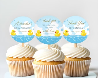 Editable Baby Cupcake Toppers, Rubber Duck Baby Shower Cupcake Toppers Editable Template, Instant Access on Canva   #CC3RD