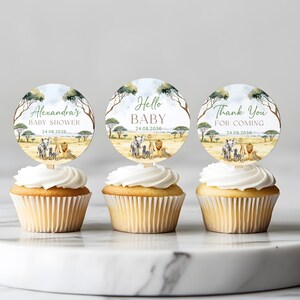 Editable Safari Baby Shower Cake Topper, Safari Animals Cupcake Toppers, Wild One Printable Cake Decorations for Safari Shower  #CC7
