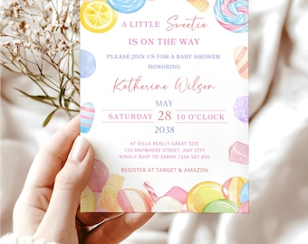 Editable candyland baby shower invitation – sweet baby shower invitation, sweets baby shower invite, Candy baby shower invite  #CC6CANDY
