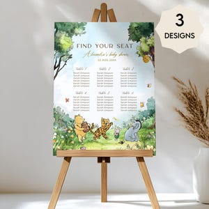 Winnie the Pooh Seating Chart Sign - Classic Pooh Bear Baby Shower Seating Plan, Gender Neutral Digital Custom Table Decor  #CC5POOH