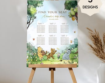 Winnie the Pooh Seating Chart Sign - Classic Pooh Bear Baby Shower Seating Plan, Gender Neutral Digital Custom Table Decor  #CC5POOH