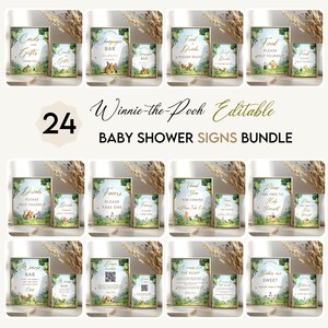 Classic Winnie The Pooh Baby Shower Signs, Bundle, Printable Editable Sign Set Template, Baby Shower Decor, Instant Download  #CC5POOH