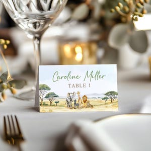 Segnaposto per baby shower a tema safari africano - Etichette modificabili, decorazioni safari stampabili per baby shower, modello Canva, download immediato #CC7