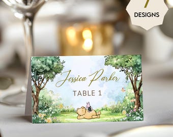 Winnie the Pooh Place Cards – Classic Pooh Bear Watercolor Template, Gender Neutral  #CC5POOH