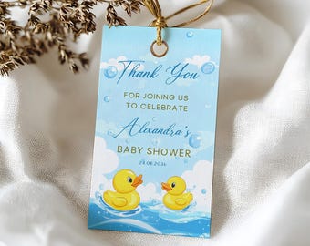 Editable Favor Tags, Rubber Duck Baby Shower Favor Tags Editable Template, Instant Access on Canva   #CC3RD