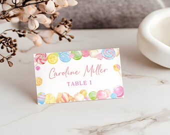 Editable Candyland Place Cards – Baby Shower Name Tag, Printable Sweet Shower Place Card, Shower Decor  #CC6CANDY