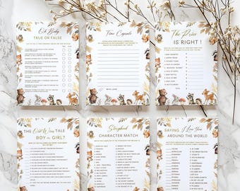 Woodland Baby Shower Game Kit - Editable Canva Template, Printable Forest Animal Fun, Instant Download  #CC8