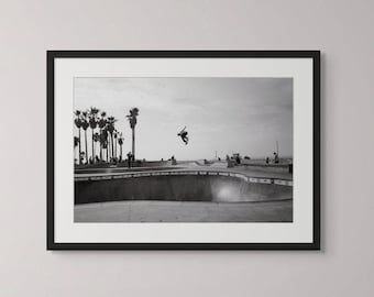 Venice Beach Skater Print | Black and White Film Photography | Skate Park | Venice Wall Art | LA Street Culture | Skateboarding Action Print