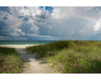 Anna Maria Island Florida Beach Path Photo Print : Sand Dunes, Sea Oats and Rainbow