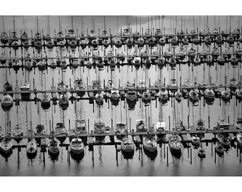 Abstract Marina Pattern Aerial Black White Print