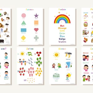 By Little Daisy ABC 8er Set Lernposter/ pädagogische Lernplakate/ Bilder Kinderzimmer/ Alphabet/ Formen/ Vorschule/ Wandposter