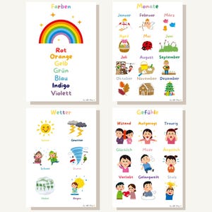 Por Little Daisy, juego de 4 carteles de aprendizaje/ carteles educativos/ imágenes para habitaciones infantiles/ clima/ meses/ colores/ preescolar/ carteles de pared