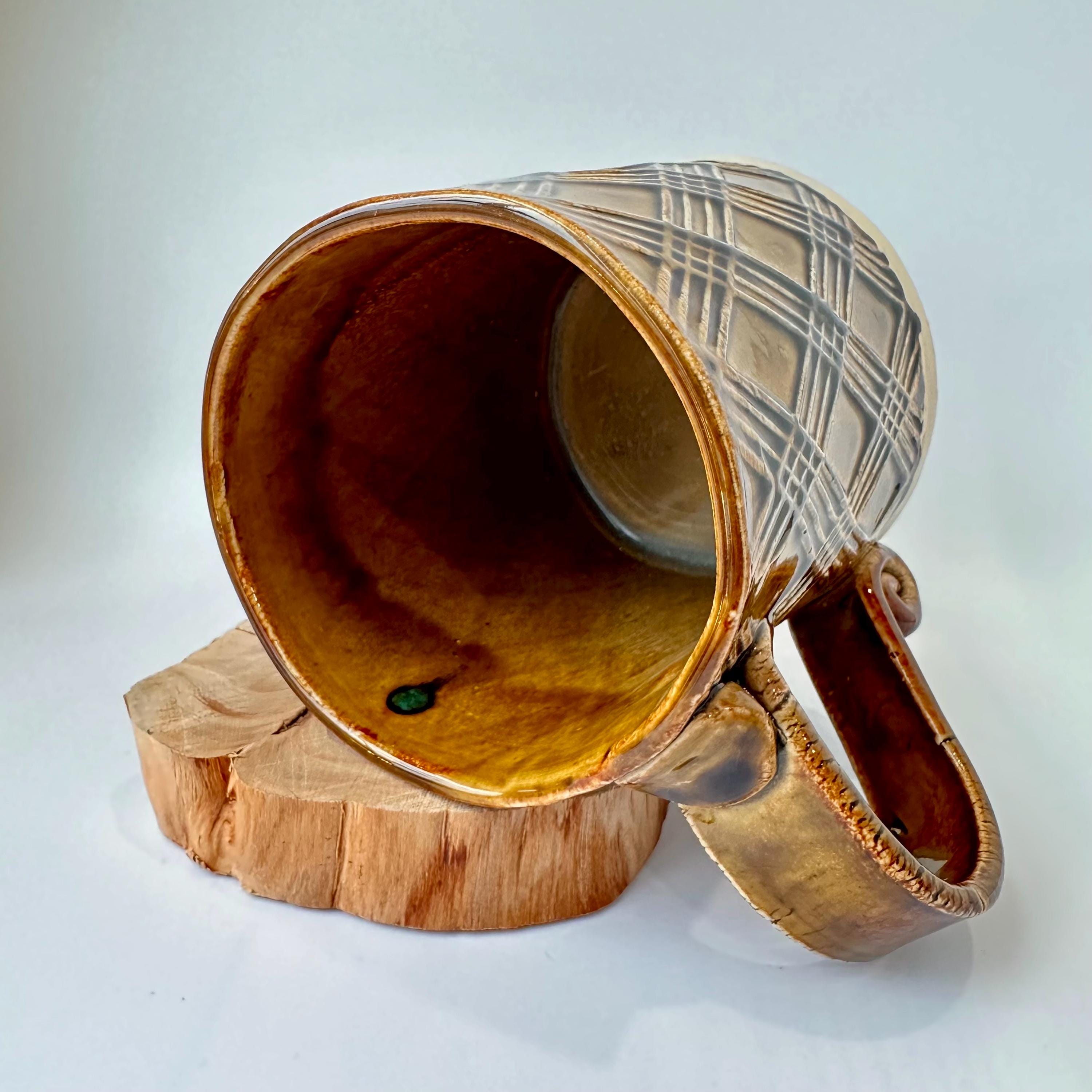 手作り陶器マグカップ ブラウン系 手作り模様入り陶器マグカップ（ブラウン） - Etsy 日本