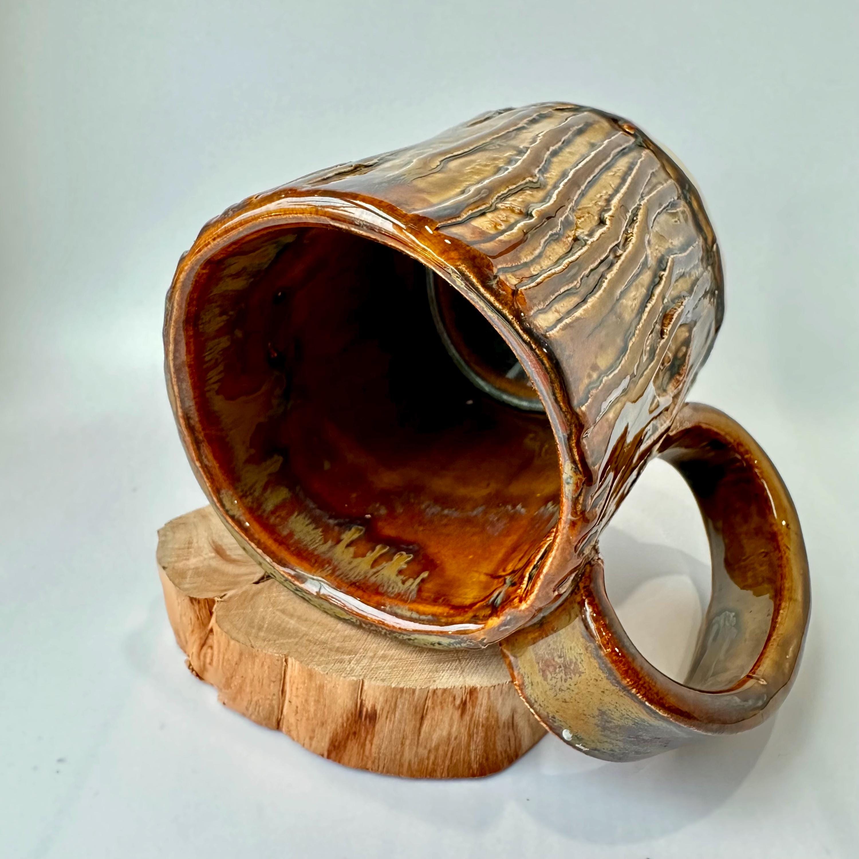 手作り模様入り陶器マグカップ（ブラウン） - Etsy 日本