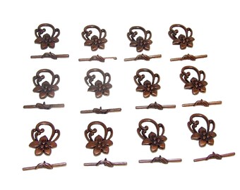 12 Sets Copper / Bronze Toggle Clasps for Jewelry Making Flower and Leaf Design