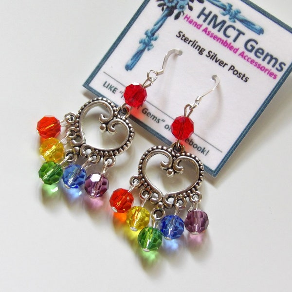 Pride Handmade Earrings Sterling Silver Posts Rainbow Crystals