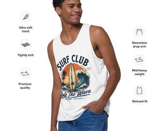 Camiseta sin mangas Surf Club, camiseta retro de playa Ride The Wave, camiseta vintage de vacaciones de verano, camiseta informal que absorbe la humedad, camiseta vintage de playa