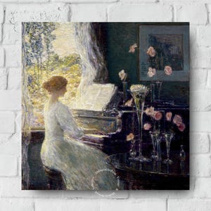 Childe Hassam - La Sonata, Appledore / Arte murale d'epoca per interni, poster impressionista romantico, stampa digitale, arredamento musicale per la casa.