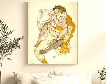 Egon Schiele Seated Couple Print: Expressionist Modern Art (Digital Download)