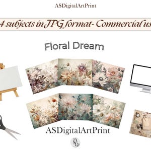 Floral Dream – Sfondi floreali vintage, stampe botaniche, carta digitale, journaling, scrapbooking, collage artistici, arte stampabile.