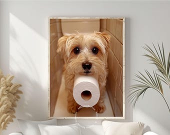 Puede incluir: Un pequeño perro marrón claro con un pelaje esponjoso asoma desde detrás de un rollo de papel higiénico. El perro mira directamente a la cámara con una expresión curiosa.