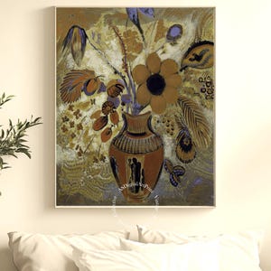 Etruscan Vase with Flowers Poster by Odilon Redon | Symbolist Floral Art Print | Vintage Fine Art Wall Decor | Botanical Still Life