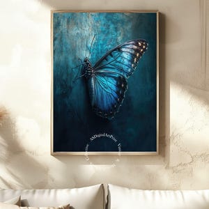 Mystic Blue Butterfly - Elegante decorazione murale con motivo naturalistico - Decorazione estetica profonda - Alta risoluzione, stampa su carta, stampa su qualsiasi supporto, arredamento per la casa.