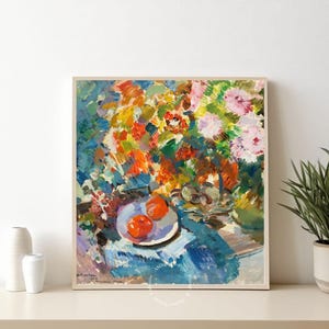 Stampa digitale di natura morta di Korovin – Arte floreale colorata da cucina – Poster impressionista russo – Decorazione murale vintage – File con download immediato