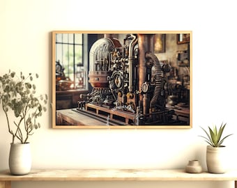Steampunk Machine Poster – Vintage Sci-Fi Industrial Wall Art (Digital Download)
