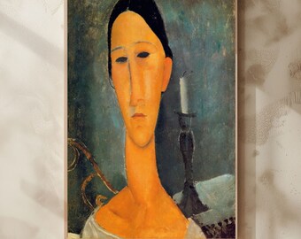 Modigliani-porträtttryck – Hanka Zborowska med ljusstake (digital nedladdning)