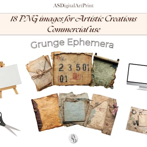 Efímeras grunge, kit de diario basura, papel vintage imprimible, páginas de collage, efímeras digitales, cartas antiguas, arte de scrapbooking, archivo retro.