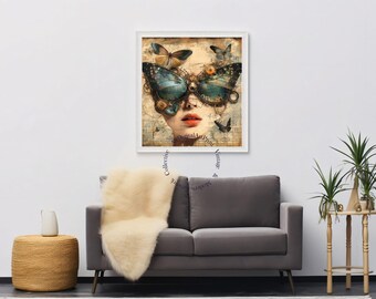 Steampunk Butterfly Woman Art Print: Surreal Home Decor (Digital Download)