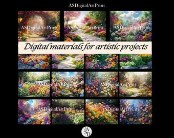 Floral Garden Digital Paper: Botanical Junk Journal Kit (15 JPG Backgrounds)