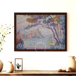 Paul Signac - Antibes, Soir / Impresión de arte mural puntillista costero, póster vintage de paisaje francés, decoración digital impresionista descargable