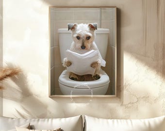 Impresión de perro gracioso en el inodoro: Arte de pared para baño (descarga digital)