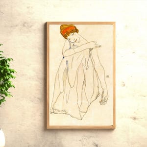Egon Schiele - Donna drappeggiata in un panno / Stampa artistica espressionista moderna, download digitale, poster vintage, decorazione murale minimalista con nudo, arredamento per la casa