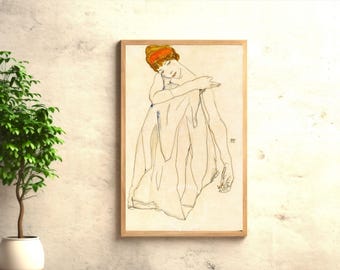 Egon Schiele - Donna drappeggiata in un panno / Stampa artistica espressionista moderna, download digitale, poster vintage, decorazione murale minimalista con nudo, arredamento per la casa
