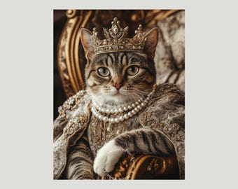 Aristocratic Tabby Cat Portrait: Royal Gold Digital Print (Instant Download)